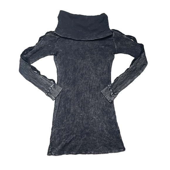 T Party grey y2k acid wash cutout long sleeve stretchy turtleneck mini dress S - Picture 1 of 4